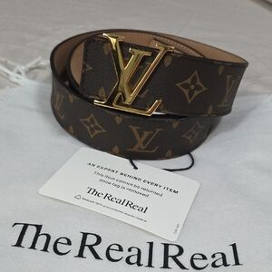 Louis Vuitton Monogram LV Buckle Belt in Brown and Gold